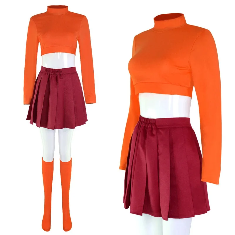 Anime Velma Cosplay Costume Movie Character Orange Uniform Halloween Costume For Women Girls Cosplay Costume Role Play Outfits