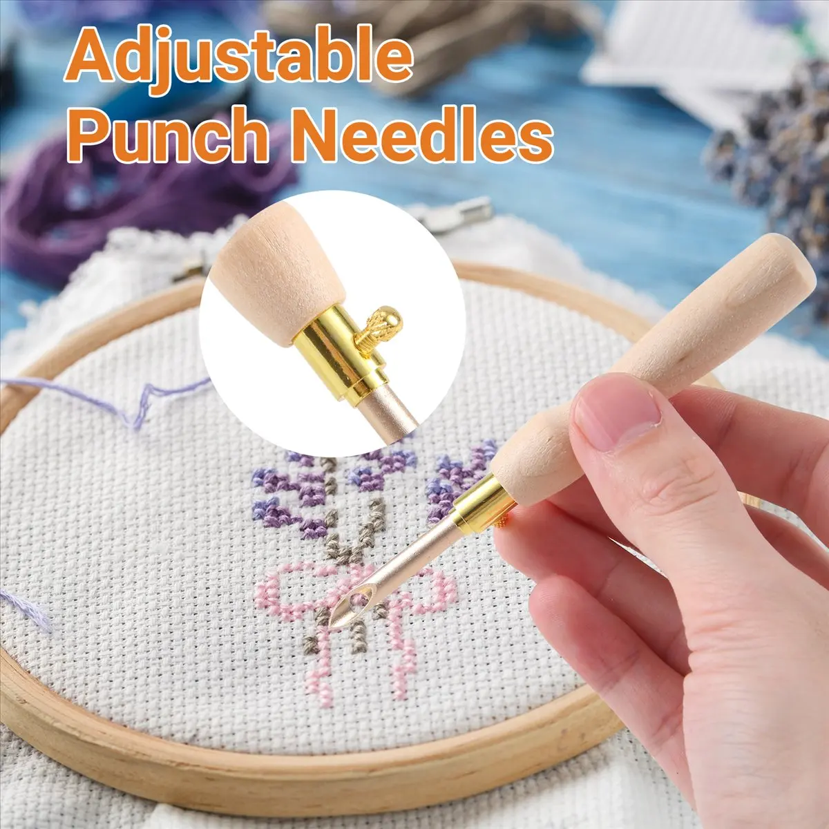 【STABLE QUALITY】11Pcs Punch Needle Tool Kit Embroidery Stitching Punch Needle & Needle Threader Embroidery Poking Tools