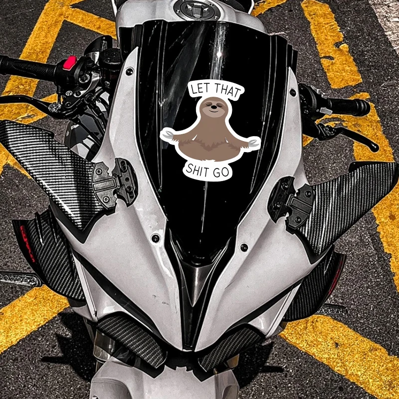 1 шт., наклейка Let That Shit Go, медитирующий ленивец, наклейки для мотоцикла, водостойкий обтекатель мотоцикла, топливный бак, виниловые наклейки «сделай сам»