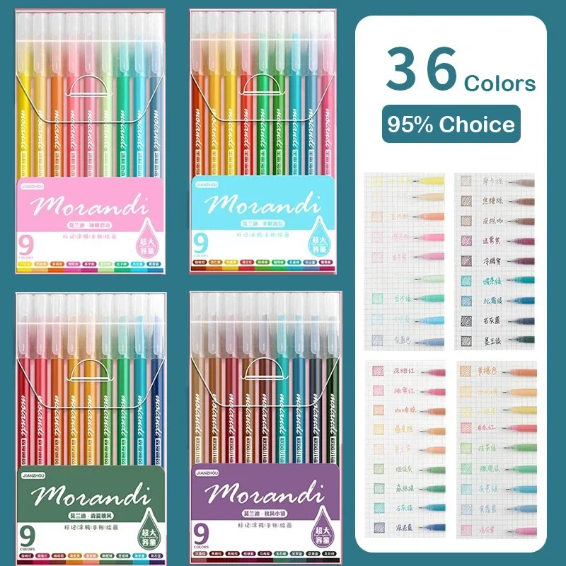 Conjunto Morandi Conjunto de Canetas Cinza Multi Cor Canetas de Tinta Gel Marcador Vintage Forro Caneta Esferográfica Escola Material de Escritório Papelaria 36 Peças