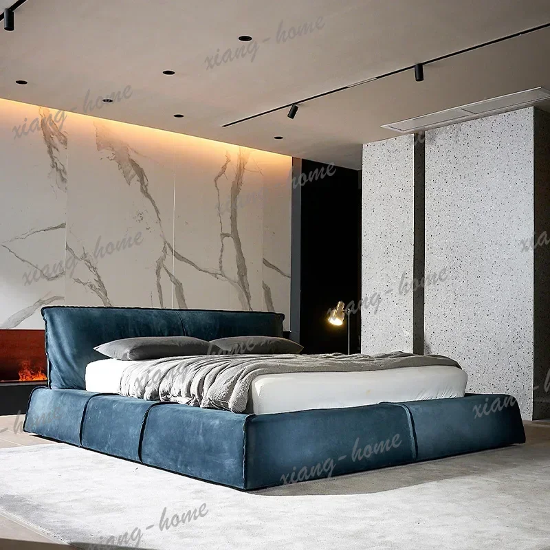 LJY Frosted cloth Double bed high-end designer queen frame luxury 180x200cm bed Headboard modern cama casal bedroom furniture