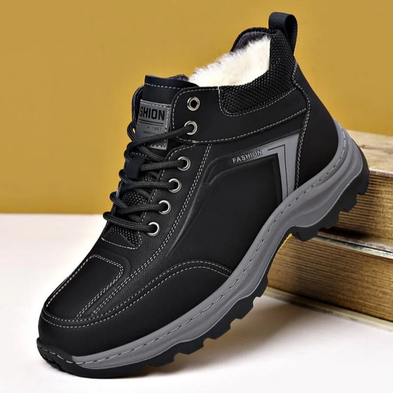 

Men's Winter Warm Boots - Side Zipper Leather Shoes with Wool Lining & Anti-Slip Sole for Cold Weather & Daily Wear