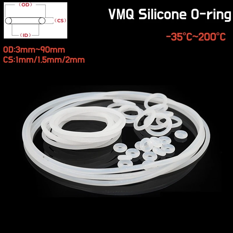 10~200Pcs VMQ White Silicone O-ring Gasket CS 1/1.5/2mm OD 3~90mm Food Grade Waterproof High Temperature Resistant Seal Rings