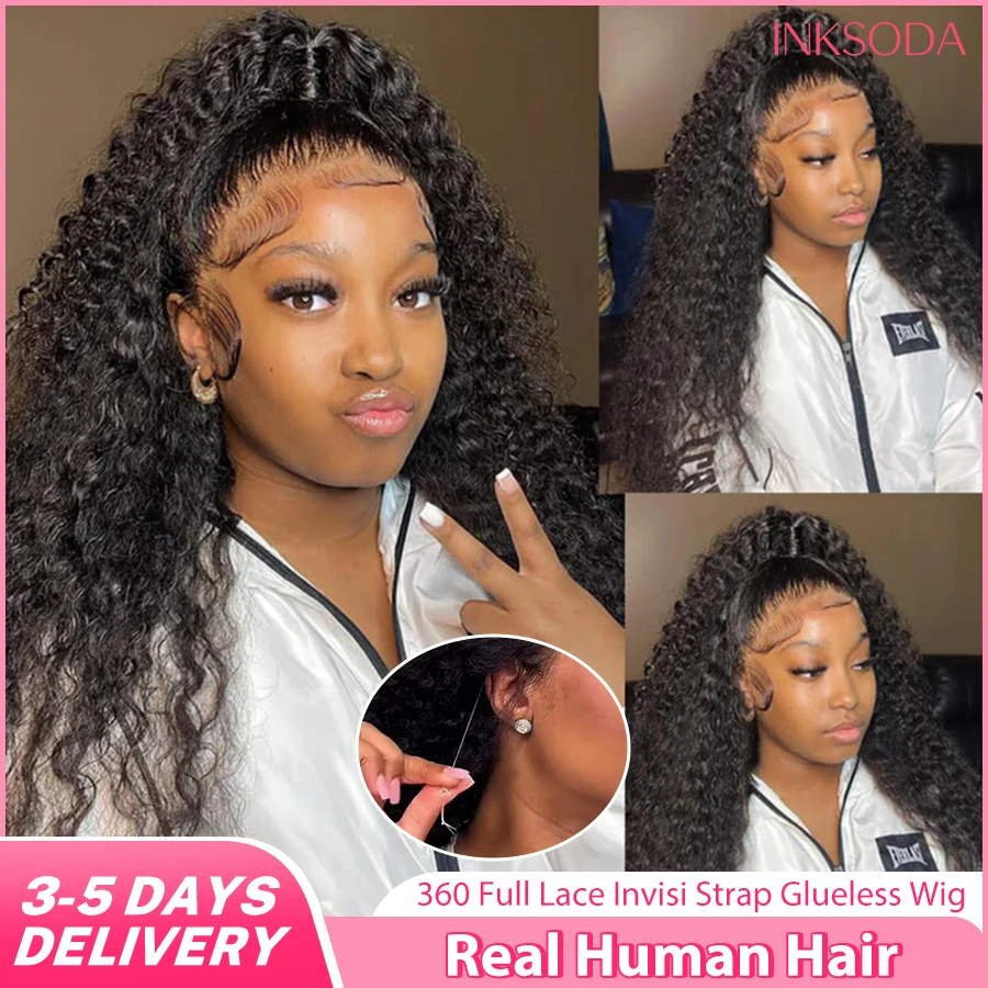 

Парик с глубокой волной и 360-градусным HD-кружевом, плотность 220%, предварительно сформированный, с невидимым ремешком, без клея, полностью кружевной, кудрявый, на шнурке, для женщин