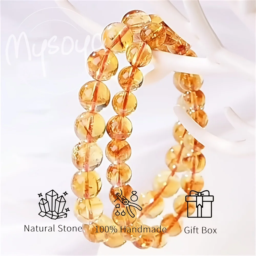 

Браслет MYSOYA из натурального бразильского желтого топаза премиум-класса, браслет из карамельно-желтых хрустальных бусин с подарочной коробкой, подарок на день рождения
