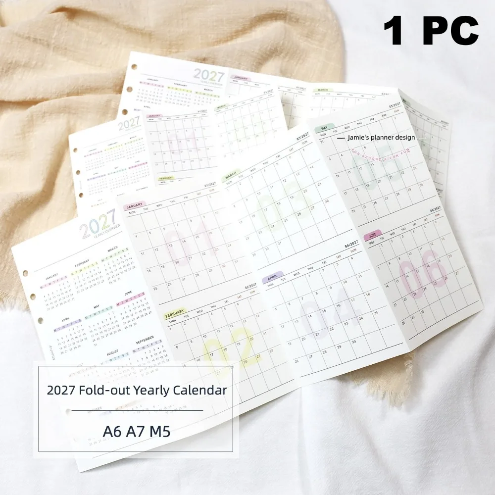 2027 4-Fach Jahreskalender-Nachfüllpack A6 A7 M5 Jahresübersicht für Planer, Gewohnheitsverfolgung, Tagebuch, Terminplaner – Detail 1