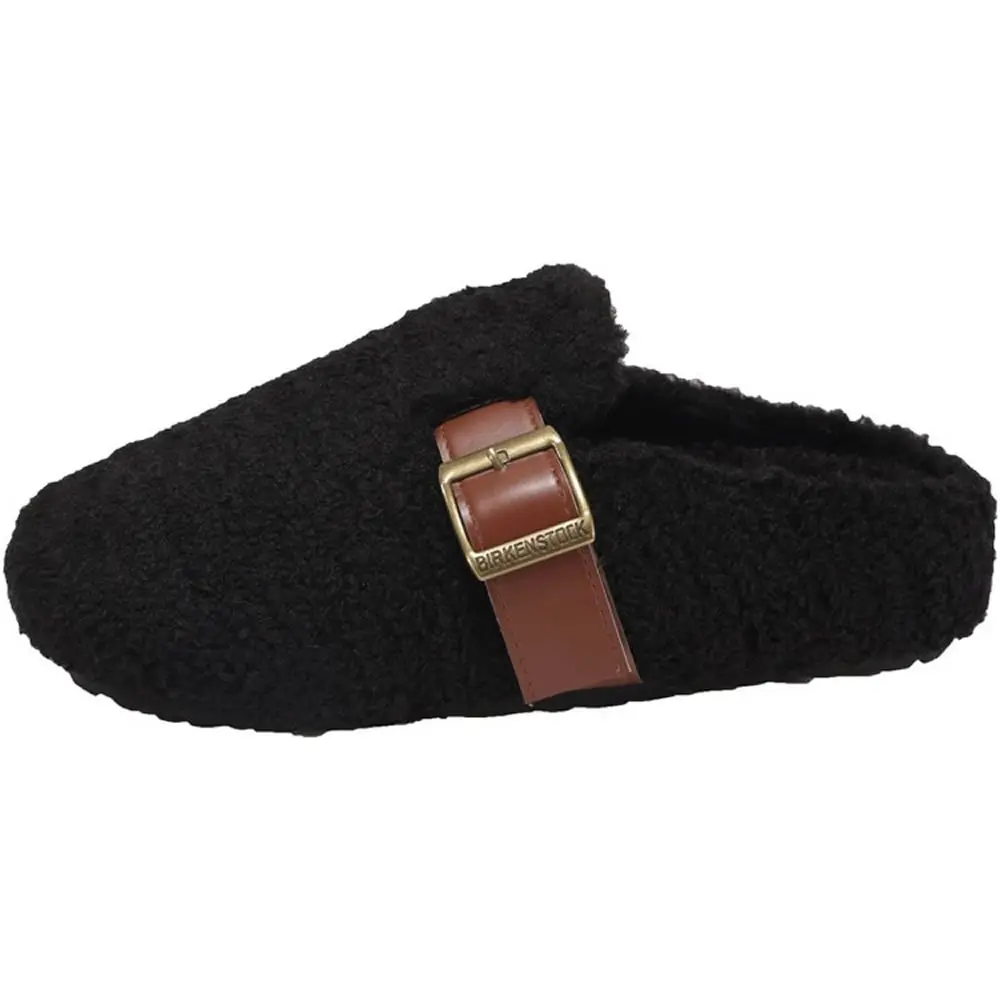 المرأة الانزلاق على نِعال من الفراء نصف النعال الخريف الشتاء نمط جديد نعال من القطن المسطح في الهواء الطلق يمكن ارتداؤها سطح المطاط #4