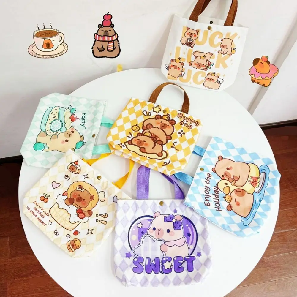 

Cute Portable Capybara Canvas Bag Small Large Capacity Handbag Lunch Bag Children's Day