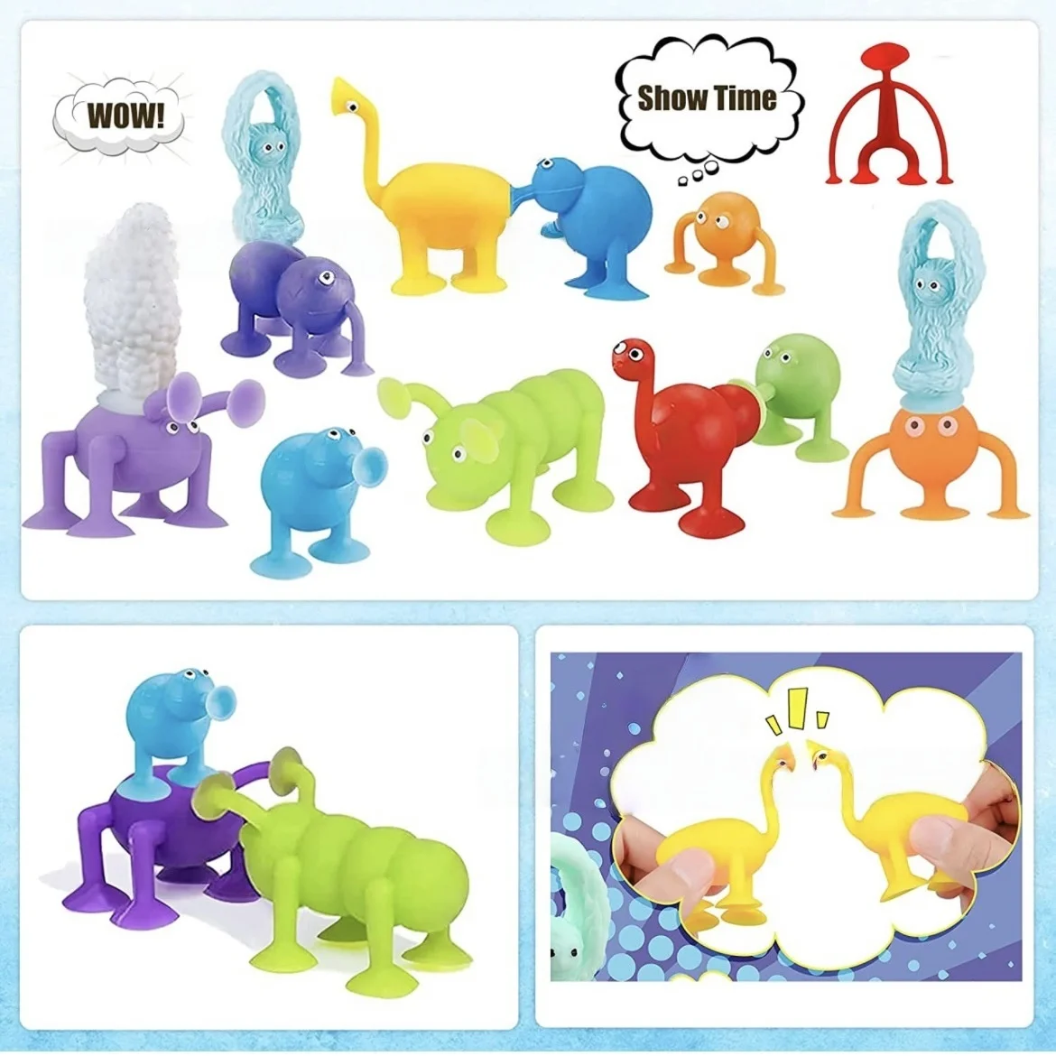 

9pcs Soft Silicone Animal Suction Cup Toys for Kids Sensory Bath Toys Parent-Child Interactive Game Set for Children's Fun