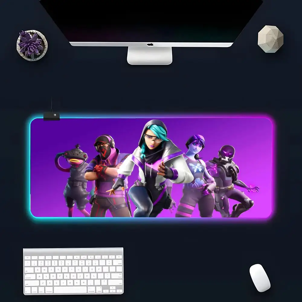 

F-Fortnite Mouse Pad Large luminous RGB streamer LED 600x300 gaming internet café table mat, home keyboard pad