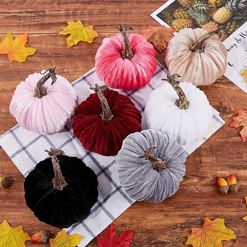 2024 Handmade Velvet Pumpkins Halloween Fall Harvest Vegetable Artificial Simulation Pumpkins Decoration For Garden Yard