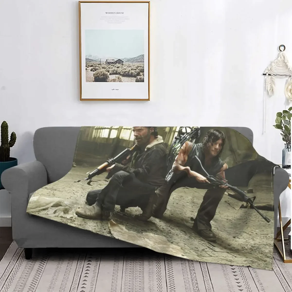 Rick Grimes Daryl Dixon Flannel Blanket The Walking Dead Funny Throw Blanket for Home Hotel Sofa 150*125cm Quilt