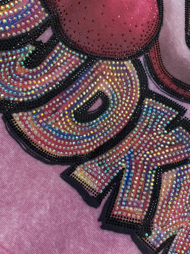 เสื้อยืดแฟชั่นแบรนด์ใหม่สุดฮิต ประดับคริสตัลหนัก ลายการ์ตูน ลดอายุ ทรงหลวม ความยาวปานกลาง แขนสั้น สำหรับผู้หญิง