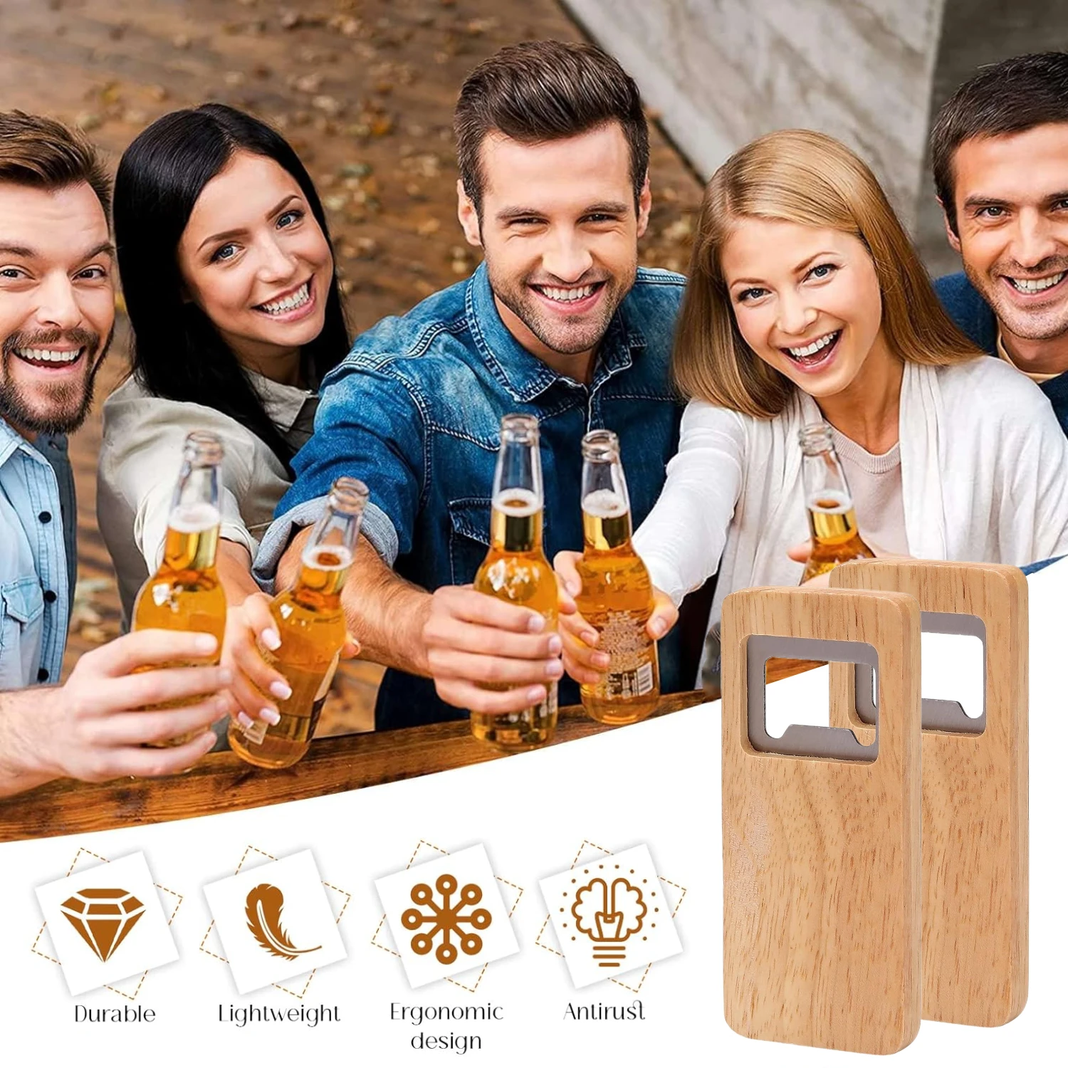 10-50PCS Wood Beer Bottle Opener with Wooden Handle Corkscrew Steel Square Openers Bar Kitchen Wedding Party Gift DIY Crafts