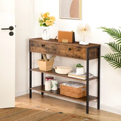 Tavolo consolle HOOBRO tavolo da ingresso stretto con 2 cassetti e 2 ripiani divano da ingresso per soggiorno corridoio industriale