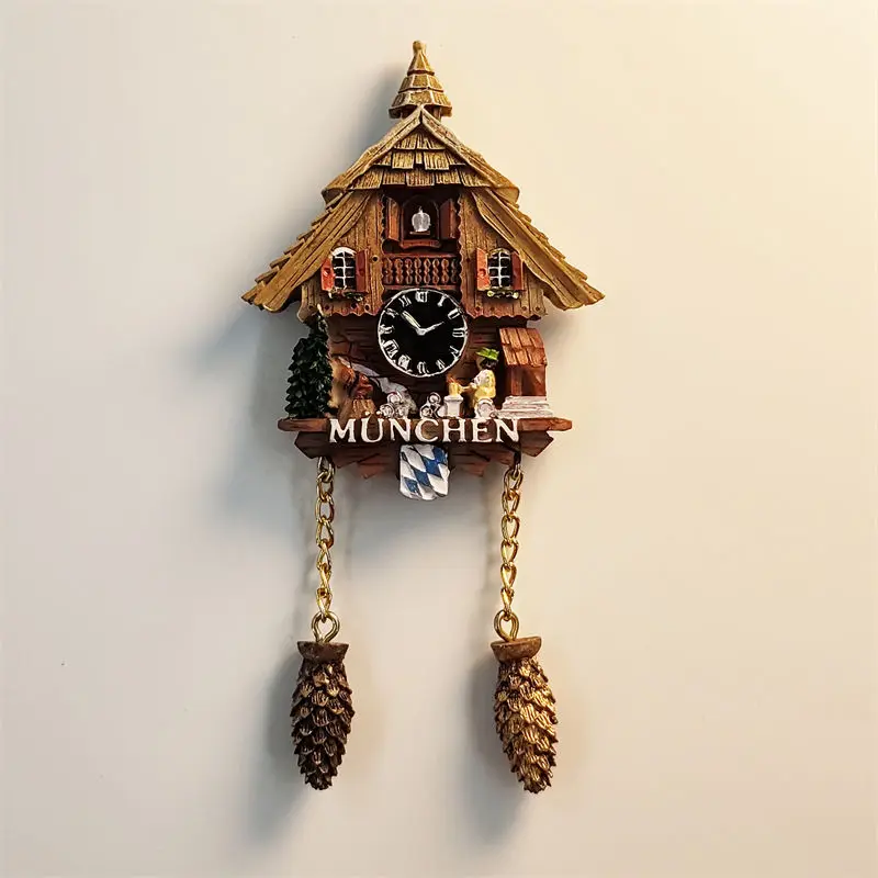 Creative Wooden House Cuckoo Clock Tourist Souvenir Hand-painted Furniture Decorative Fridge Magnets in Munich Germany