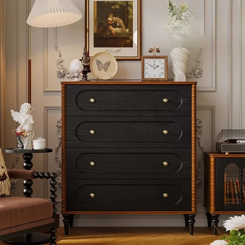 French retro style solid wood four-chest cabinet, living room bedroom locker, household entrance sofa side cabinet, TV cabinet