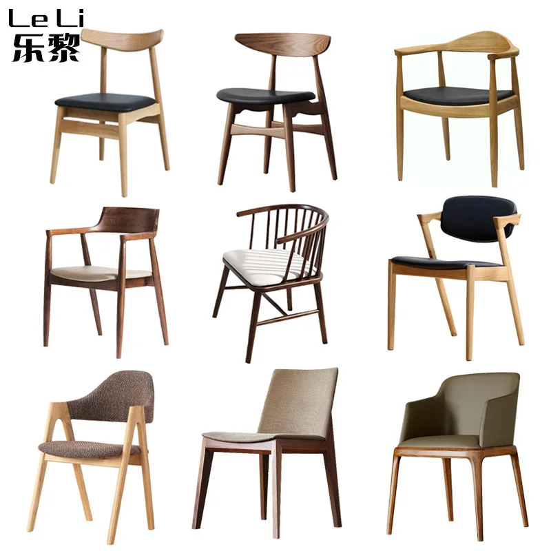 Italian minimalist Chinese and Western restaurants, solid wood chairs, large and small units, home leisure back stools