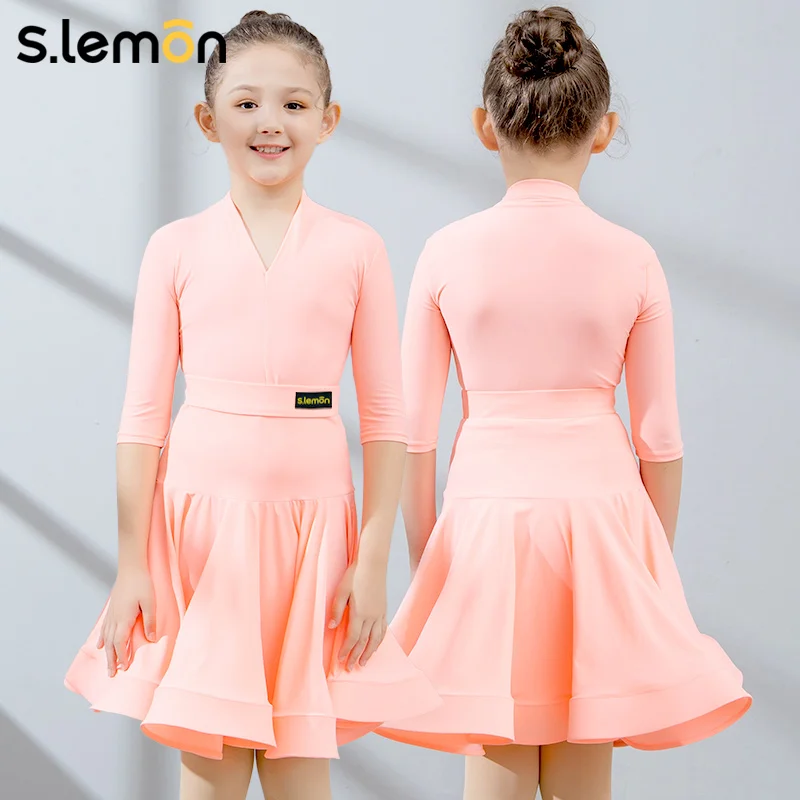 Set da due pezzi per ballo latino per bambini S.lemon - Abbigliamento da competizione professionale estivo con scollo a V e maniche a 3/4