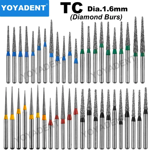 Imagen 1 del producto Fresas de diamante Dental tipo TC, taladros de odontología, fresa Dental para pieza de mano de alta velocidad Dia.1.6mm, herramientas de pulido de laboratorio Dental, 10 unids/pack