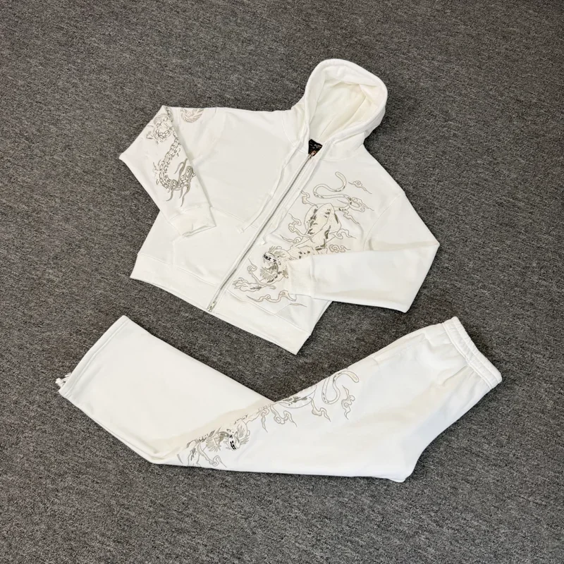 New Derschutze Autumn New Hoodie Embroidered Pattern Couple Streetwear High-quality White Zipper Cardigan Hoodie