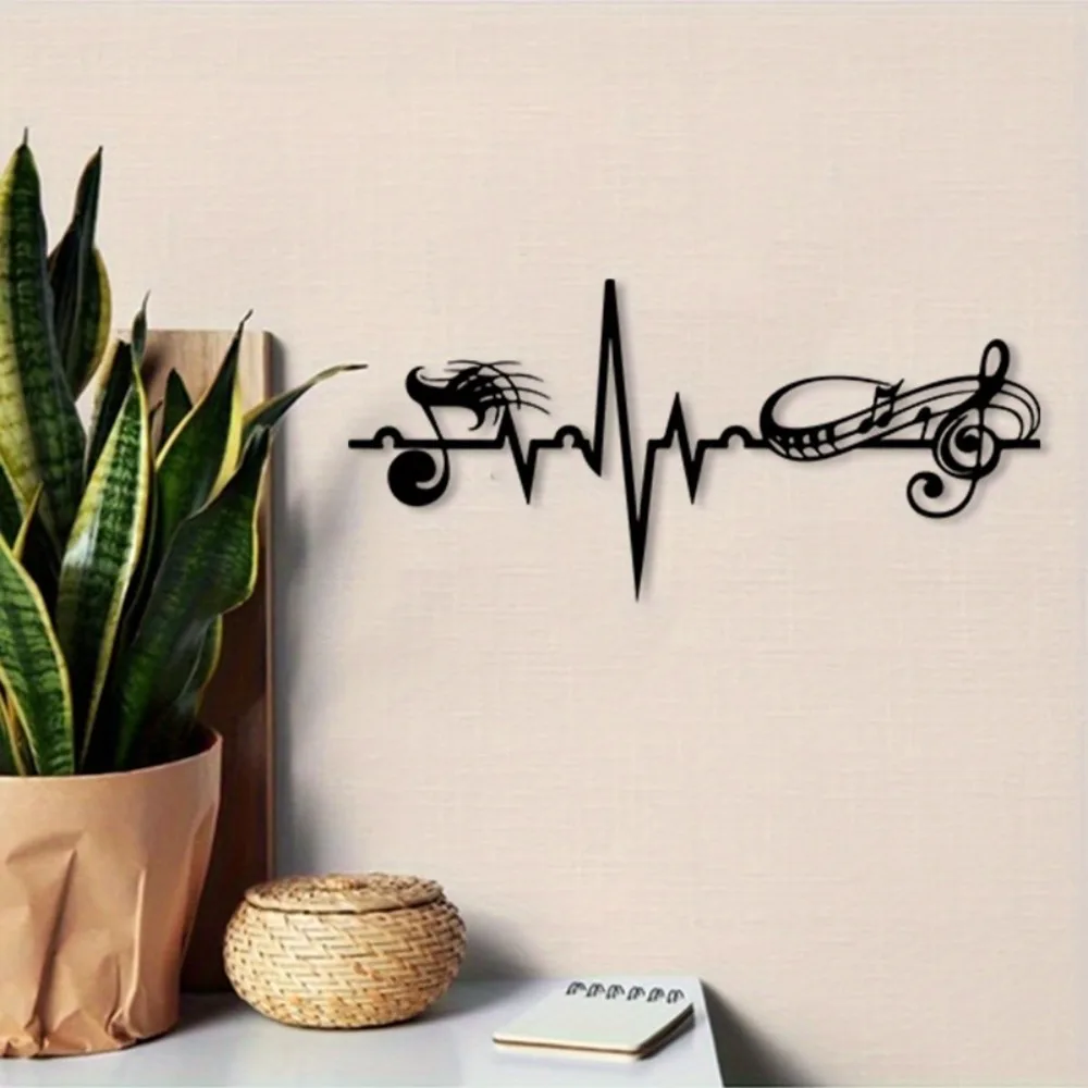 Vintage Heartbeat & Music Note Metal Wall Decor Treble Clef Rustproof Iron Art for Home Office Study Perfect Gift for Musicians