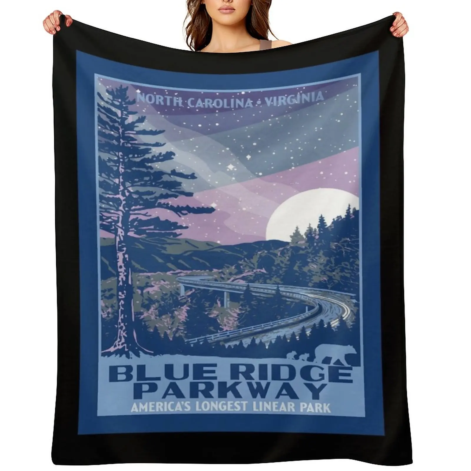 Blue Ridge Parkway Original Wpa Style National Park\t Throw Blanket for sofa Sleeping Bag Winter beds Blankets
