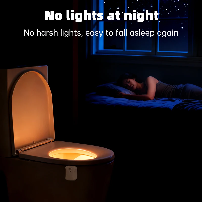 ضوء مستشعر حركة المرحاض الذكي، 16 لونًا RGB، سهل التركيب، عبوتان، ضوء أبيض 7000 كلفن، يعمل بالبطارية، هدية ممتعة