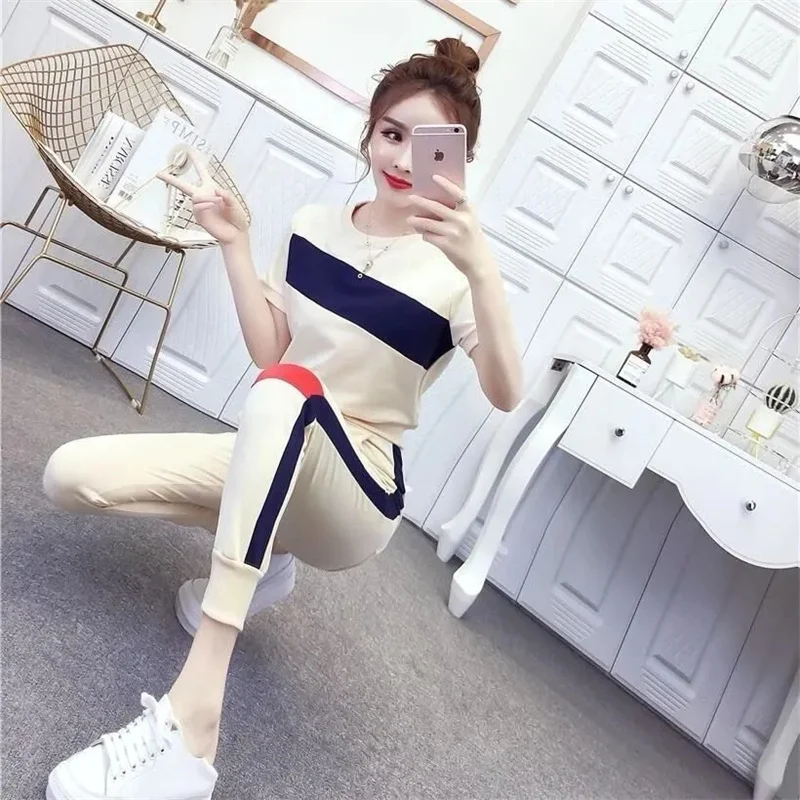 Sports Suit Women 2023 New Female Spring Summer Long Sleeved/Short Sleeved Two Piece Pet Ladies Running Casual 2 Piece Set