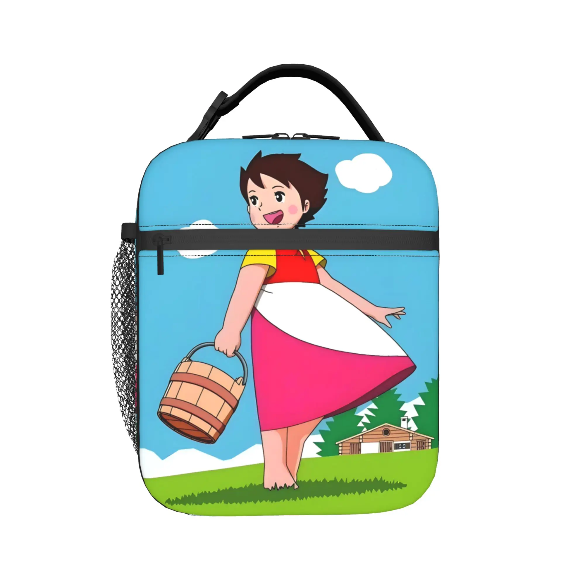Heidi Carrying Bucket in Alpine Village Lunch Bag Outdoor Picnic Portable Insulated Lunch Box For Child  Print Cooler Bag