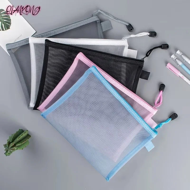 

Simple Zipper Pencil Case Mesh Cosmetic Storage Bag Clear Stationery Bag Makeup Pouch Portable Travel Handbag Women Beauty Tools