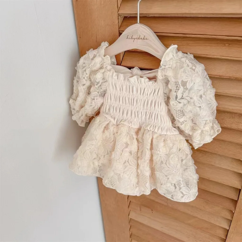 Summer New Baby Girl Cute Puff Sleeve Flower Dress Newborn Toddler Cotton Bodysuit Dress Infant Girl Sweet Princess Dress 0-24M