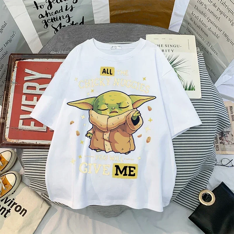 Women T-shirt Chic Fashion Cute Mandalorian Baby Yoda Cartoon Print Short Sleeve Tee Shirt Couple Unisex Harajuku Top Clothing