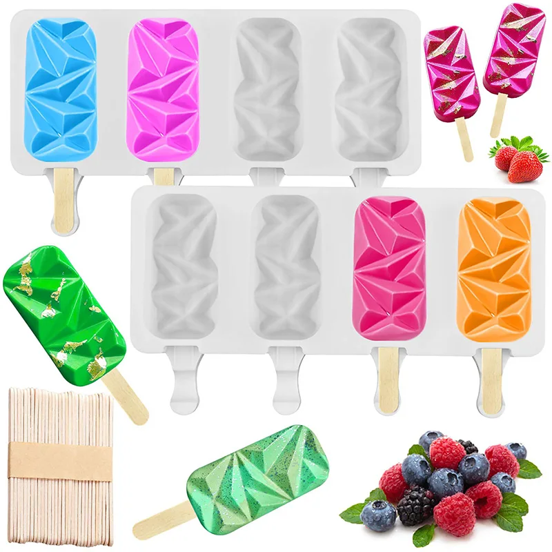 Ice Cream Mould,Cakesicle Molds Silicone, Cake Pop Mold,Silicone Popsicle Molds, BPA-free Ice Pop Mold With 50 Wooden Sticks