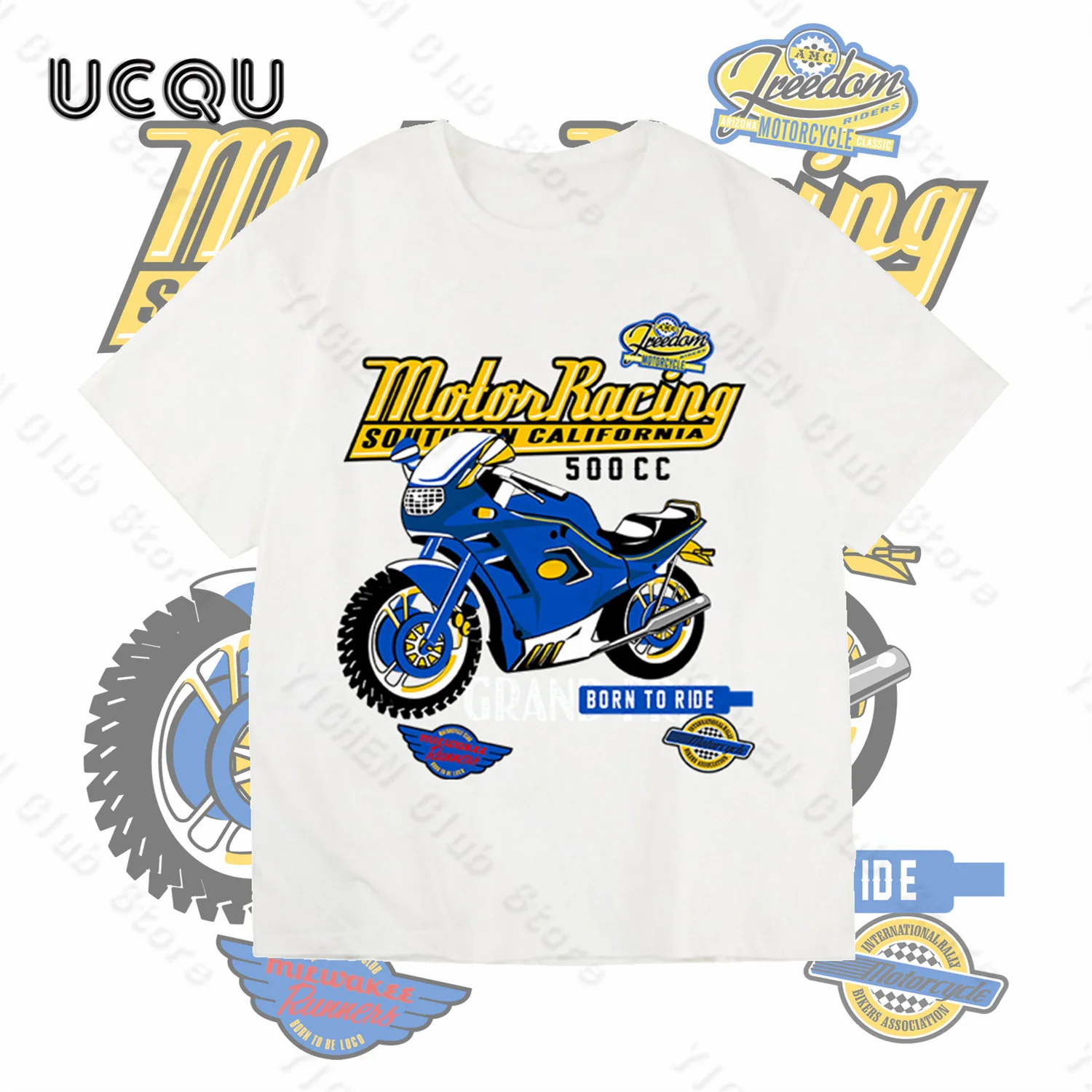 

Motorcycle Motor Racing Printed Men's Cotton T-Shirt Motorcycle Peripheral Culture Street Loose Casual Men Short Sleeves