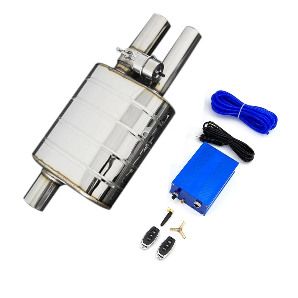 2/2.36/2.5/2.75/3 Inch Exhaust Muffler Single Inlet Double Outlet H Type Vacuum Muffler Pump Cutout Valve Control Sets Universal