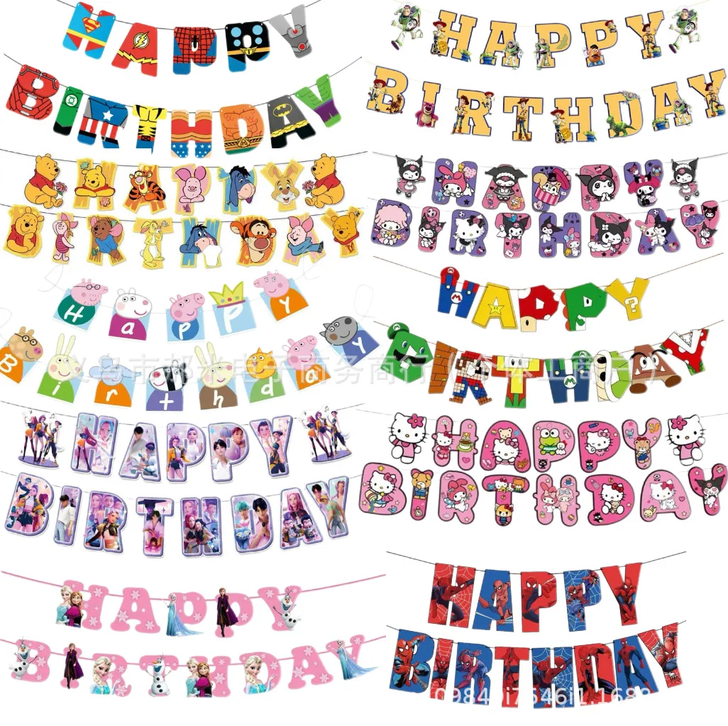 Bandera de cumpleaños de Disney Toy Story, Minnie Mouse, Stitch y Winnie the Pooh, para decorar fiestas de cumpleaños y colgar como adorno.