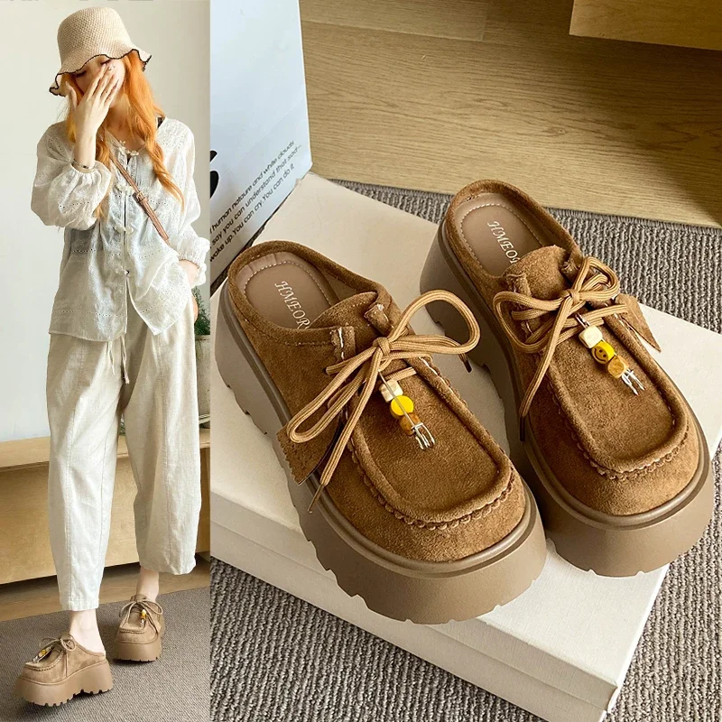 

Women's Casual Half-slippers Fashionable Retro Platform Women's Loafers Heightening Comfortable Women's Shoes Zapatos De Mujer