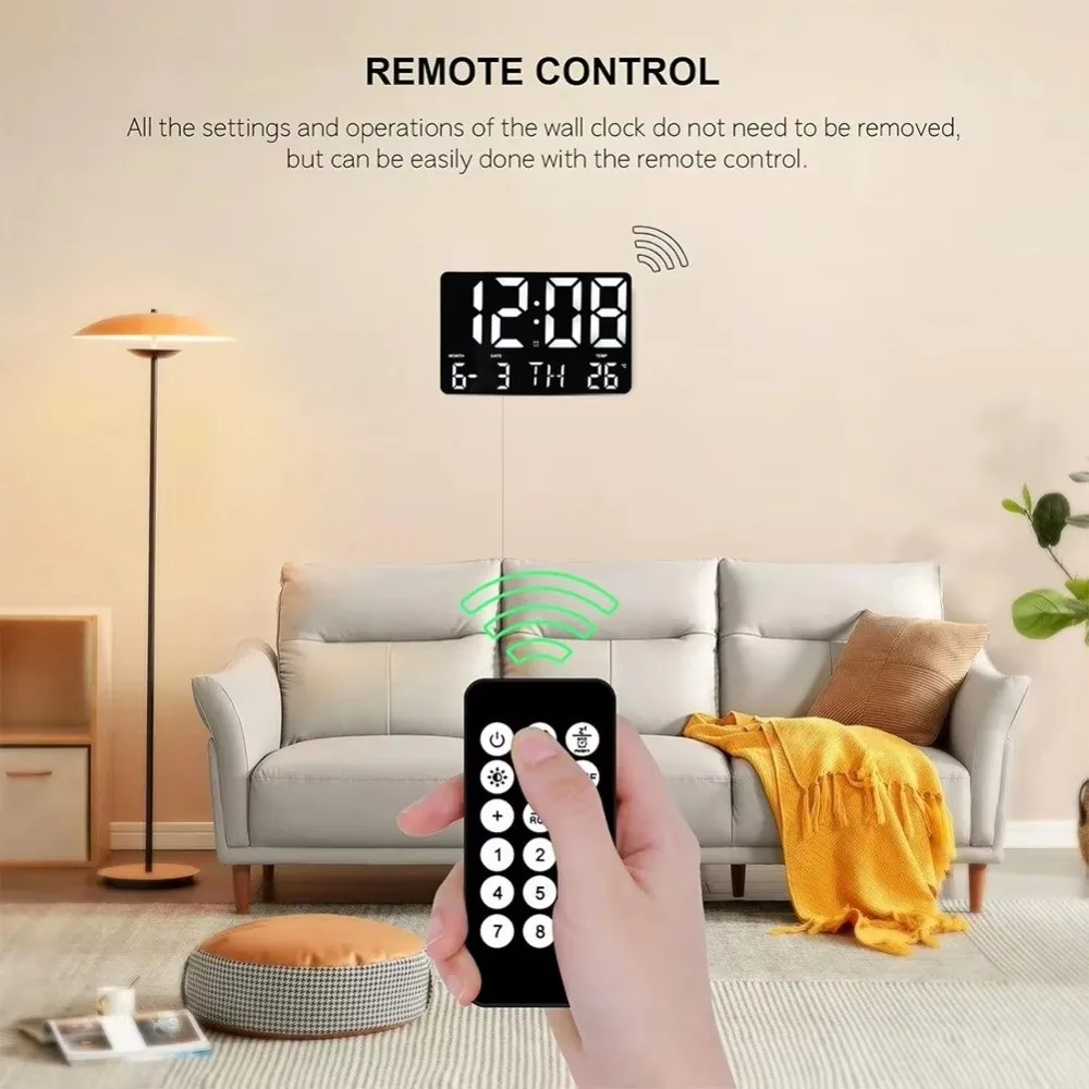 

Large Screen Display LED Digital Wall Clock Temperature Display Remote Control Digital Alarm Clock 12/24H Format Date Display