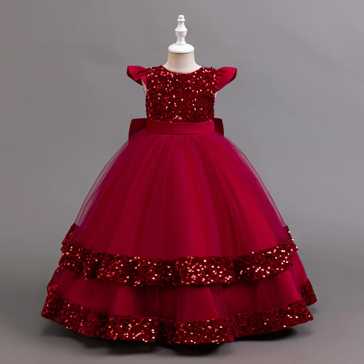 Gorgeous Sequin Multi Layer Skirt Flutter Sleeve Ballet Kid Skirt Shiny Sequin Soft Fabric Children Dress Girl Princess Dress