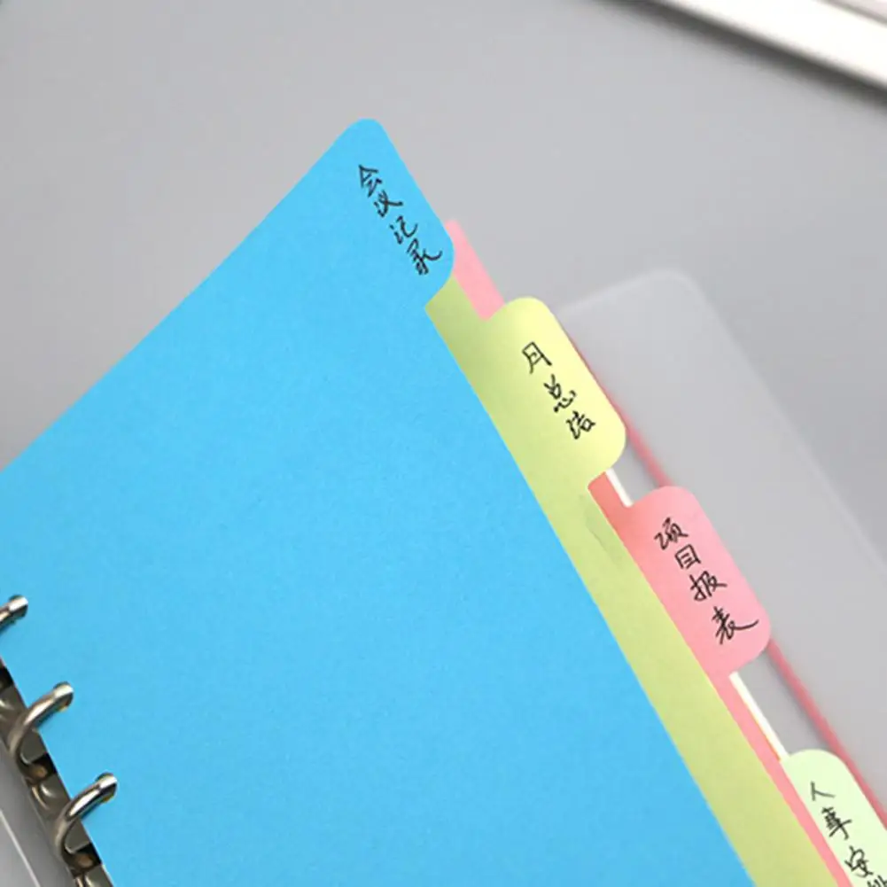 Pembagi Binder plastik, Binder pembagi cincin plastik warna-warni dengan Tab untuk 6 Ring Pastel Index untuk tiga