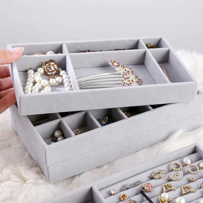 Jewelry Organizer Velvet Jewelry Drawer Storage Tray Display Ring Bracelet Necklace Storage Box Showcase Drawer Organizer Trays