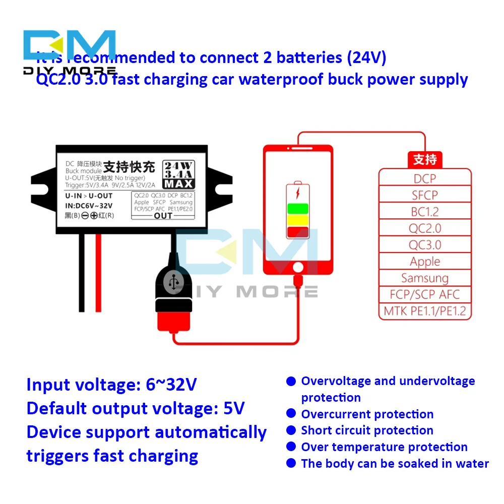 DC-DC 12V a 5V 3A 15W Conversor de energia para carro Micro Mini USB Step Down Tensão Adaptador de saída de fonte de alimentação com proteção reversa