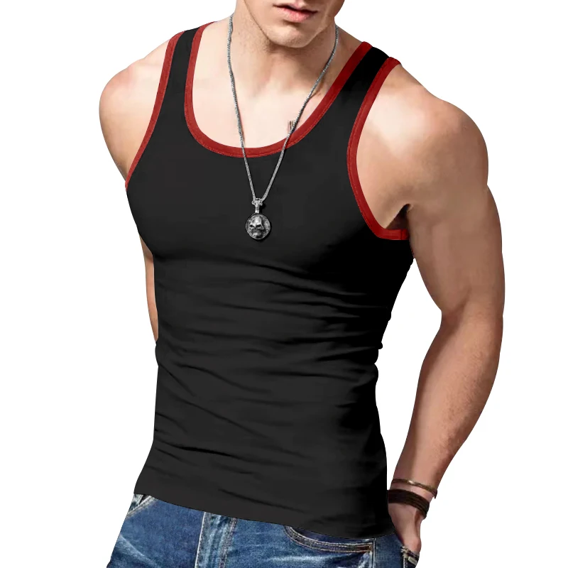 24 European and American cross-border new trendy American vests are worn inside slim casual sports men\'s summer base color-block