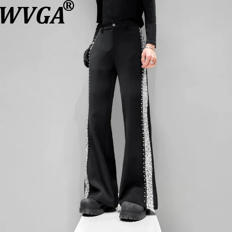 WVGA Spring New Man Tide Original Design Side Rivets Sequin Trendy Niche Chic Slightly Flared Floor-length Suit Pants Ins W20220