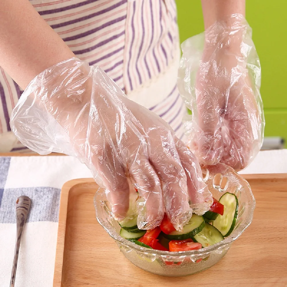 Guanti di plastica per alimenti usa e getta 100 pezzi accessori da cucina per la bellezza da pranzo o guanti per frutta e verdura ecologici per barbecue da ristorante