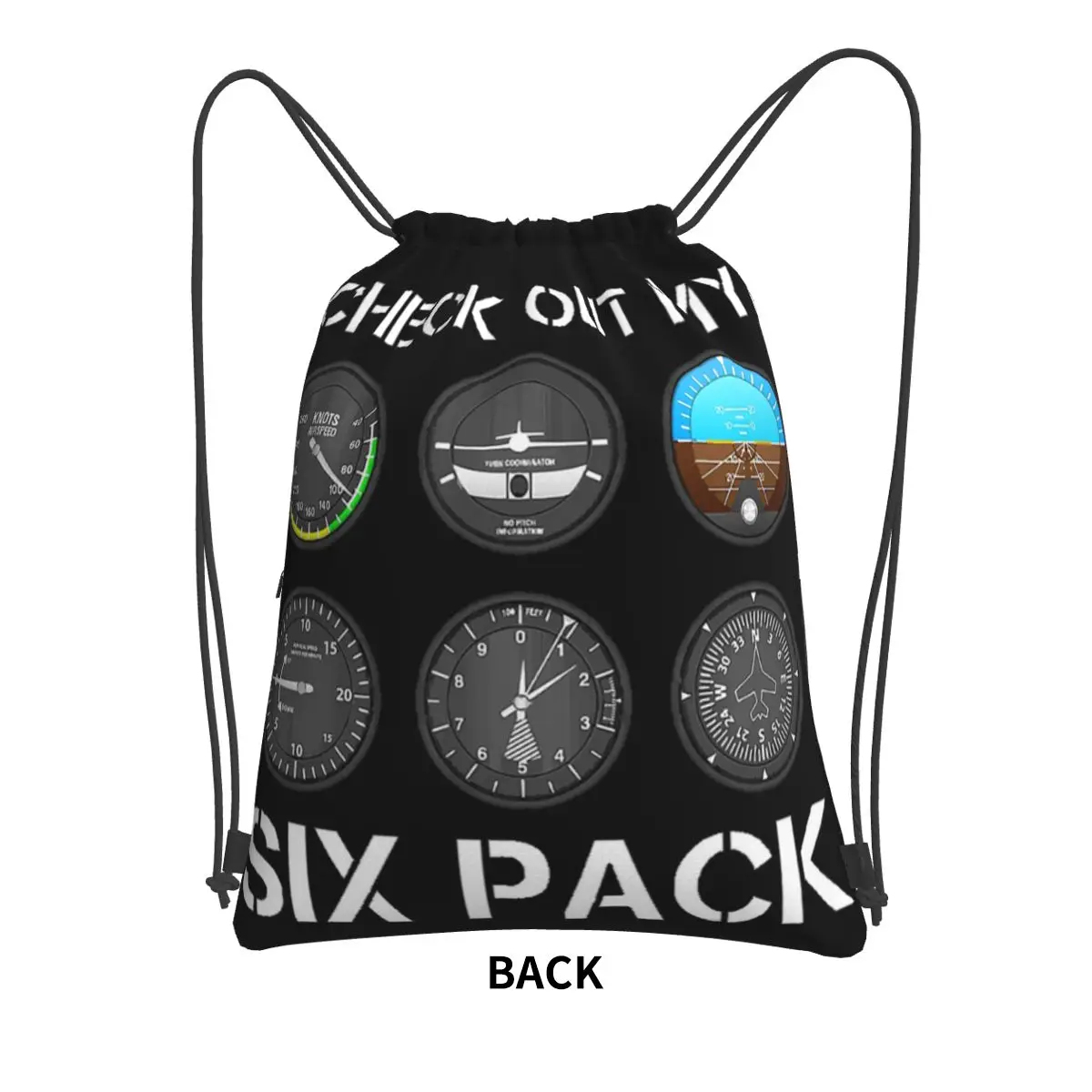 Funny Pilot Top Airplane Six Pack Flight Instruments Portable Backpacks Drawstring Bag Storage Bags For Travel Sport Man Woman