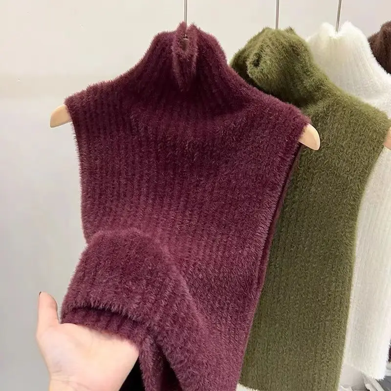 

Autumn Winter Fashion Careful Machine Knitted Sweater Women High-end Warm Turtleneck Bottoming Shirt Women Inner Vest Sweater