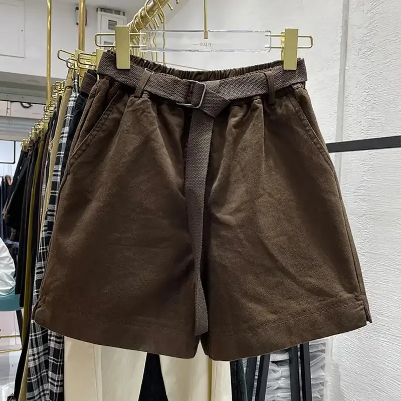 

Женские повседневные шорты с высокой талией и поясом, хлопковые, свободного кроя, летние шорты.