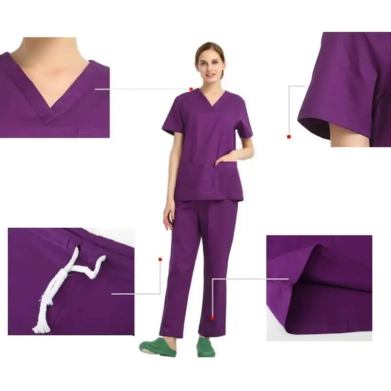 Katoenen scrubs Uniformen Dames en overalls Gorros Clinicos De Mujer Laboratoriumjas Heren Medische kleding